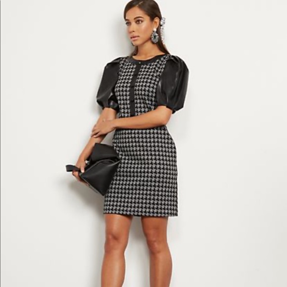 New York & Company Dresses & Skirts - NWOT Houndstooth Faux Leather-Trim Sheath Dress